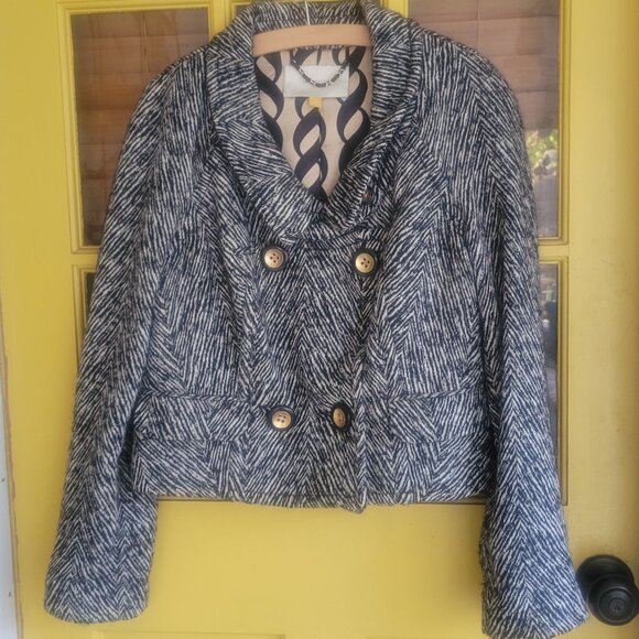 Anthropologie short military double breasted black white zebra jacket Size 6 - Picture 1 of 2